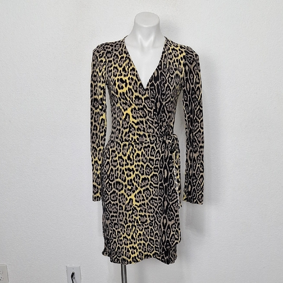BCBGMaxAzria Brown Tan Adele Leopard Print Mobwife Authentic Wrap Dress Size S - Picture 2 of 12